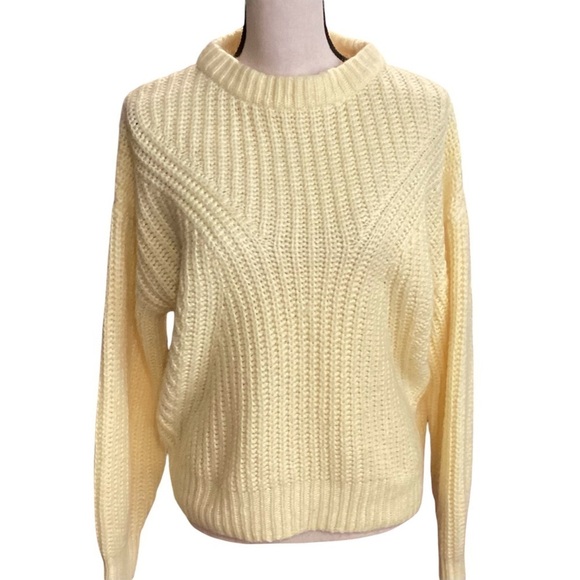 A New Day Loose Knit Balloon Sleeve Crew Neck Pullover Yellow Sweater, Medium - Picture 1 of 10